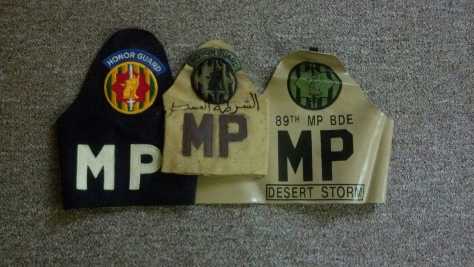 MP Brassards — Honor Guard, Arabic-script theater MP, 89th MP Brigade Desert Storm